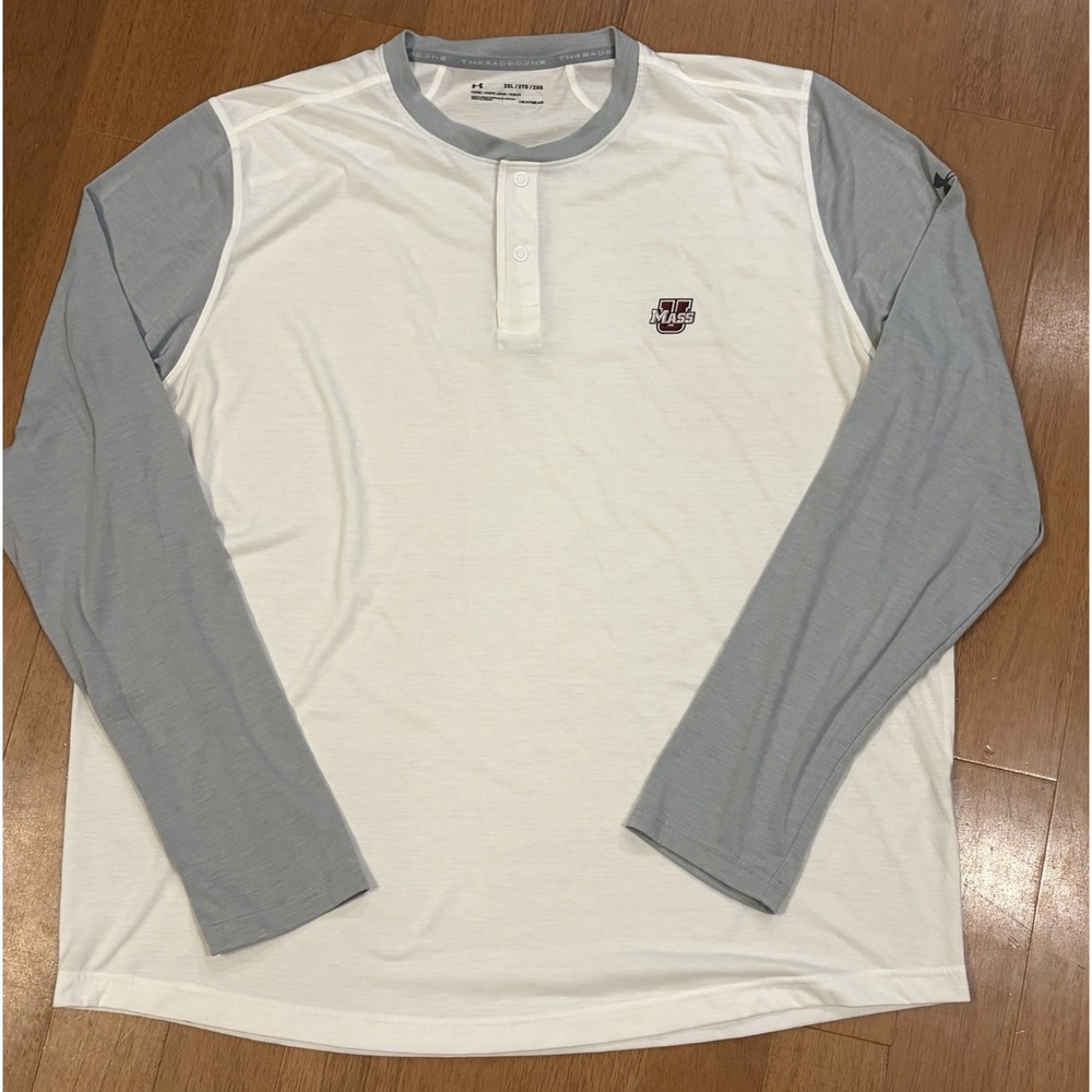 Umass Minutemen Under Armour Henley XXL Gray White Button Football Threadborne